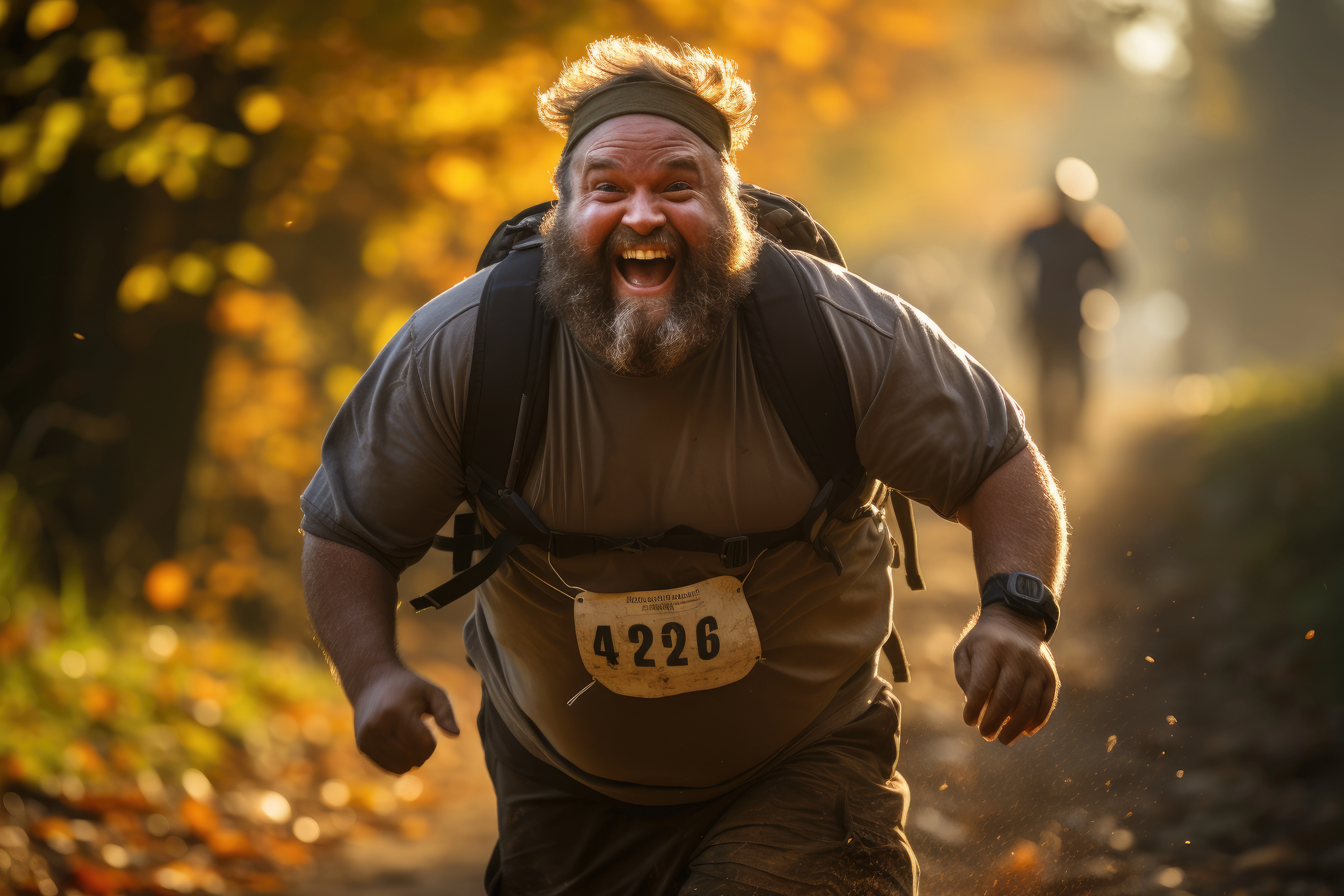 A man completing a fitness challenge and showing the joy of accomplishment in his emotional expression.